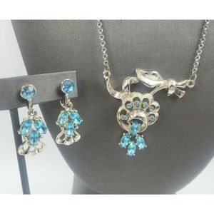 Signed Mila Aqua Rhinestone Necklace and Earrings Set – Vintage Mila Jewelry Set
